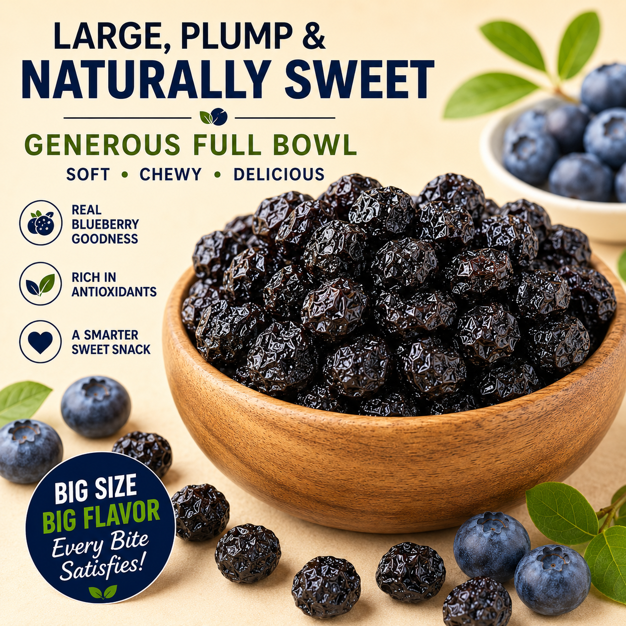 Large Plump Dried Blueberries, Natural Sweet Chewy Fruit Snack-LIN