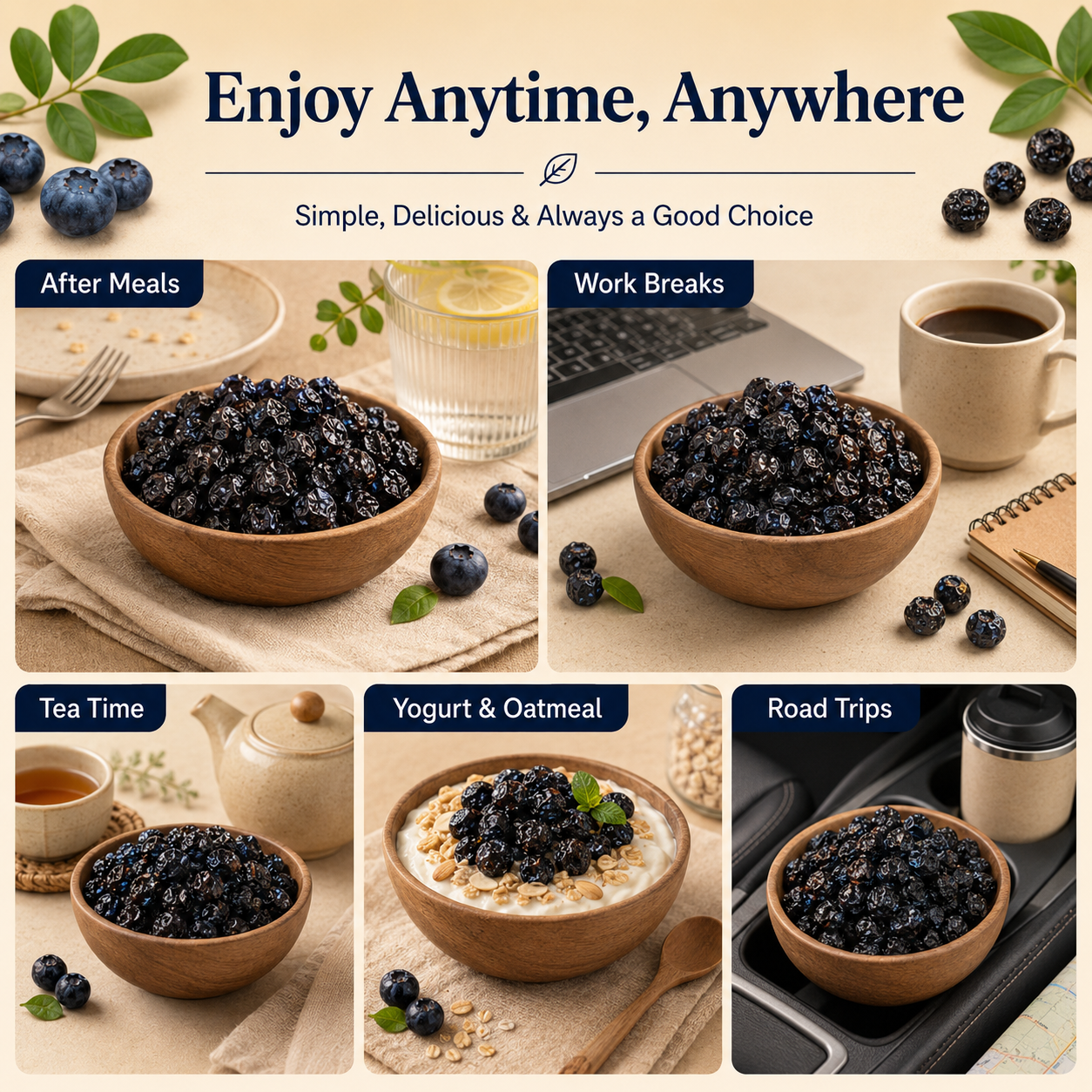 Large Plump Dried Blueberries, Natural Sweet Chewy Fruit Snack-LIN