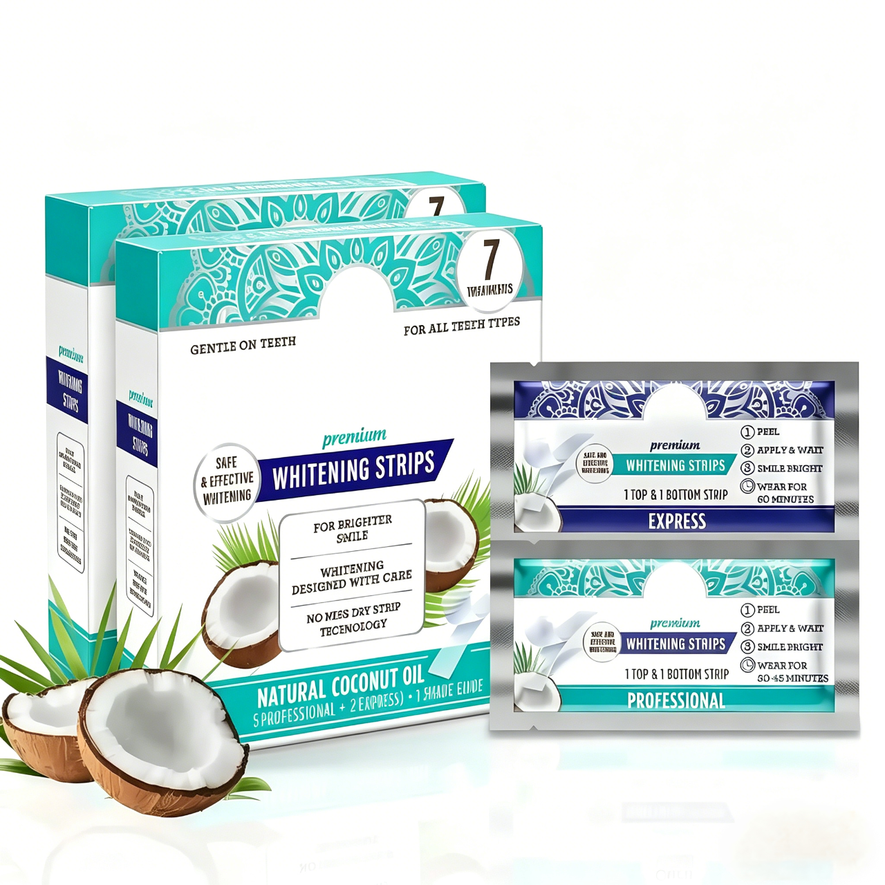 🔥Natural Coconut Oil Whitening Strips for Teeth - 7-Day Express Dental Care, Dry Strip Technology, No Residue & Effective Stain Remover for Brighter Smile-AJZ